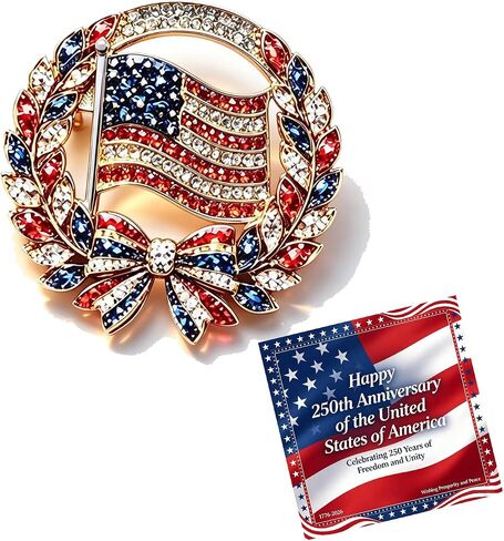 250th Anniversary Enamel Brooch Pin, 1776-2026 Patriotic Floral Star Badg American Birthday Rhinestone Flag Lapel Pin for Independence Day Veterans Souvenir Gift Jewelry in Kuwait