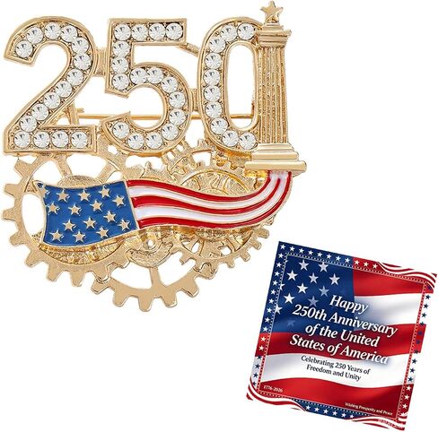 250th Anniversary Enamel Brooch Pin, 1776-2026 Patriotic Floral Star Badg American Birthday Rhinestone Flag Lapel Pin for Independence Day Veterans Souvenir Gift Jewelry in Kuwait