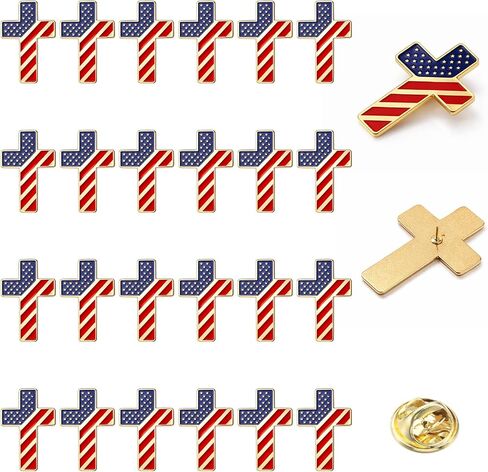 Landical 24 Pcs Patriotic Cross American Flag Lapel Pins Bulk Metal 3D USA Flag Brooches Pins for 250 Anniversary Patriotic Suits Jackets Hats Backpacks Clothes Decor in Kuwait