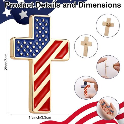 Landical 24 Pcs Patriotic Cross American Flag Lapel Pins Bulk Metal 3D USA Flag Brooches Pins for 250 Anniversary Patriotic Suits Jackets Hats Backpacks Clothes Decor in Kuwait