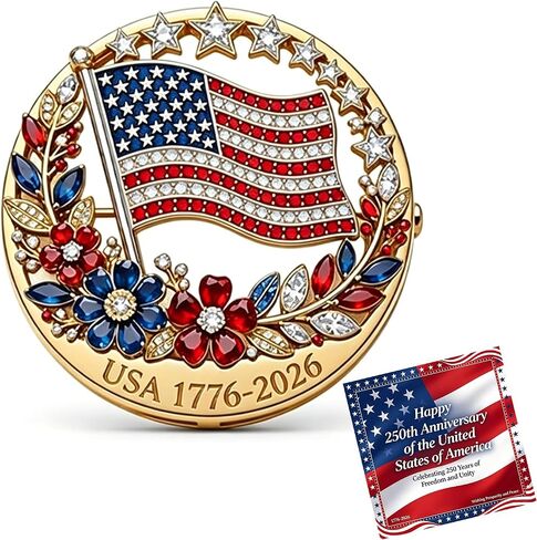250th Anniversary Enamel Brooch Pin, 1776-2026 Patriotic Floral Star Badg American Birthday Rhinestone Flag Lapel Pin for Independence Day Veterans Souvenir Gift Jewelry in Kuwait