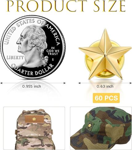 Kenning 60 Pieces Gold Star Pins Bulk Memorial Day Star Badge Lapel Pins Buttons Brooches for Backpacks Hats 4th of July Military Veterans Day Party Events in Kuwait