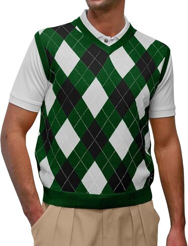 V-Neck Argyle Golf Sweater Vests - GolfKnickers: Mens - Pullover - (EE-6Z) in Kuwait