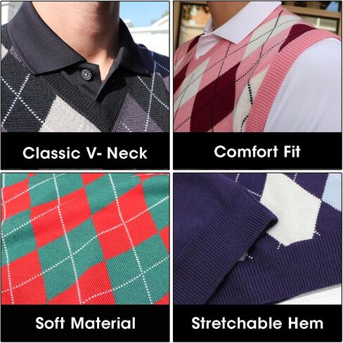 V-Neck Argyle Golf Sweater Vests - GolfKnickers: Mens - Pullover - (EE-6Z) in Kuwait