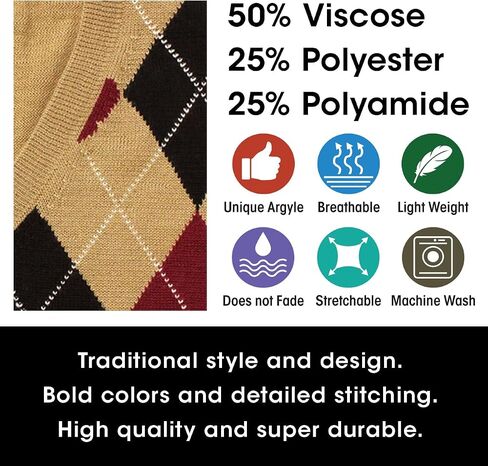 V-Neck Argyle Golf Sweater Vests - GolfKnickers: Mens - Pullover - (EE-6Z) in Kuwait