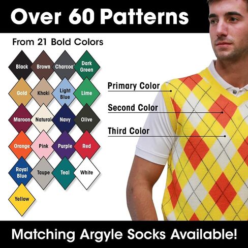 V-Neck Argyle Golf Sweater Vests - GolfKnickers: Mens - Pullover - (EE-6Z) in Kuwait