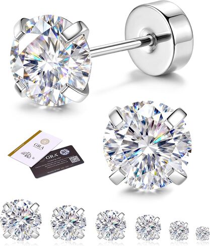 GEMQUEEN 6 Pairs 2-7mm Moissanite Earrings Studs 14K Gold Plated Stainless Steel Flat Back Earring for Women Men - Hypoallergenic Cartilage Helix Piercing Jewelry Brilliant Round Cut D Color VVS1 5.97CT in Kuwait