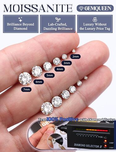 GEMQUEEN 6 Pairs 2-7mm Moissanite Earrings Studs 14K Gold Plated Stainless Steel Flat Back Earring for Women Men - Hypoallergenic Cartilage Helix Piercing Jewelry Brilliant Round Cut D Color VVS1 5.97CT in Kuwait