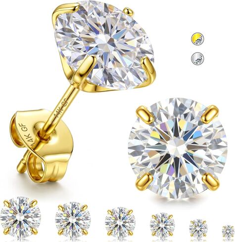 GEMQUEEN 6 Pairs 2-7mm Moissanite Earrings Studs 14K Gold Plated Stainless Steel Flat Back Earring for Women Men - Hypoallergenic Cartilage Helix Piercing Jewelry Brilliant Round Cut D Color VVS1 5.97CT in Kuwait