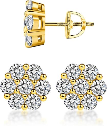 Moissanite Earrings for Men, Sterling Silver S925 Flower Cluster Stud Earrings Hypoallergenic Earrings for Women, 7-Stone Design in Saudi Arabia
