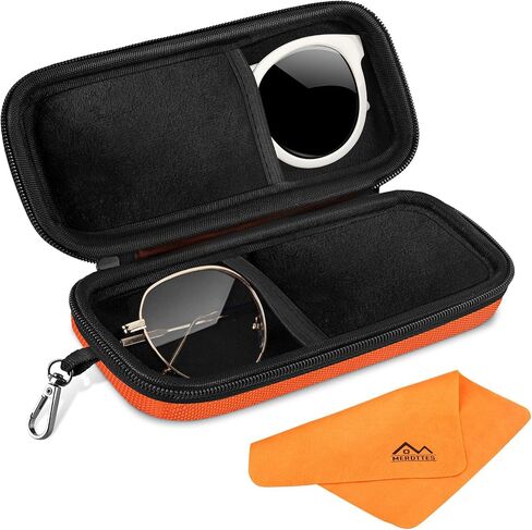 Double Glasses Case Hard Shell, Orange Dual Sunglasses Organizer with Zipper and Cleaning Cloth, Shockproof Travel Eyewear Storage Case for Car in Saudi Arabia