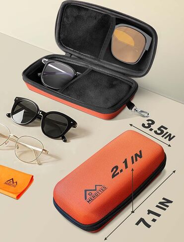 Double Glasses Case Hard Shell, Orange Dual Sunglasses Organizer with Zipper and Cleaning Cloth, Shockproof Travel Eyewear Storage Case for Car in Saudi Arabia
