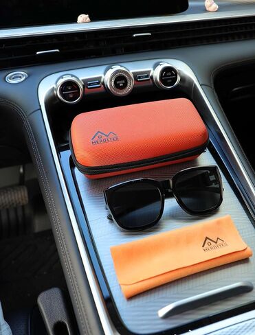Double Glasses Case Hard Shell, Orange Dual Sunglasses Organizer with Zipper and Cleaning Cloth, Shockproof Travel Eyewear Storage Case for Car in Saudi Arabia
