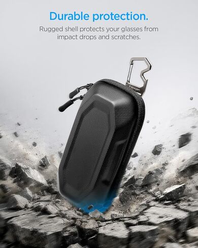 حافظة نظارة شمسية Spigen Life ذات هيكل صلب مع حلقة تسلق وفتاحة زجاجات وقطعة قماش للتنظيف وحزام حزام - مناسبة عالميًا لـ Meta وRay-Ban وOakley ومعظم النظارات، للمشي لمسافات طويلة والسفر والحمل اليومي - أسود in Kuwait