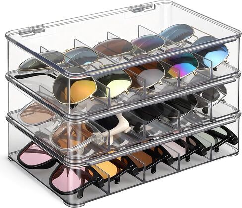 Ewen Clear Acrylic Stackable Sunglasses Case, Eyeglass Display Watches Sunglasses Makeup Organizer in Saudi Arabia