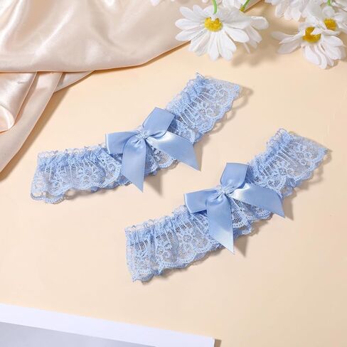 2 Pcs Blue Garters for Bride Lace Wedding Garter Set Leg Thigh Bridal Garter for Women Bridal Accessories in Kuwait