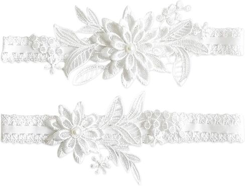 Wedding Garters for Bride, 2 Piece Bridal Garter Set Lace Floral Garter Bridal Wedding Accessories in Saudi Arabia