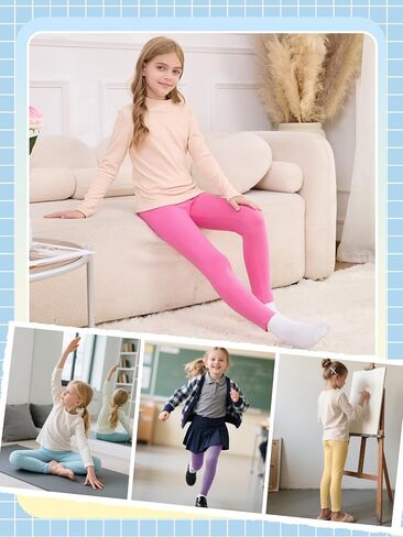 Girls Leggings Cotton Tights for Toddler Kids Stretchy Soft Yoga Pants Full Length Multipack Pull On Fall Winter in Kuwait