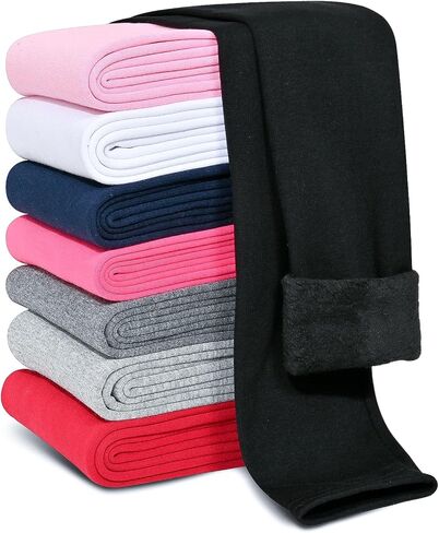Girls Fleece Lined Leggings Cotton Kids Winter Warm Leggings Thick Thermal Tights Pants in Kuwait