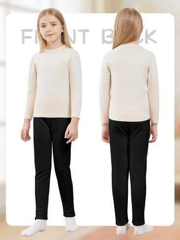 Girls Fleece Lined Leggings Cotton Kids Winter Warm Leggings Thick Thermal Tights Pants in Kuwait