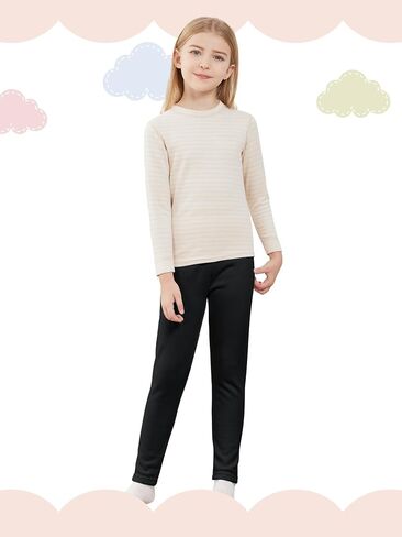Girls Fleece Lined Leggings Cotton Kids Winter Warm Leggings Thick Thermal Tights Pants in Kuwait