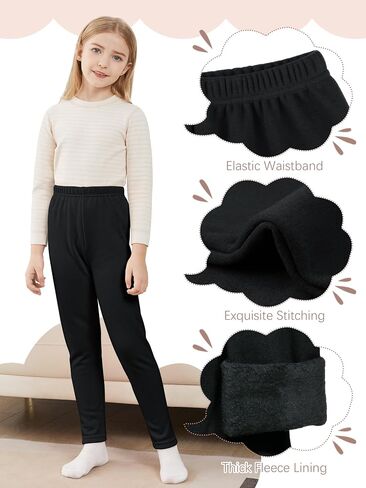 Girls Fleece Lined Leggings Cotton Kids Winter Warm Leggings Thick Thermal Tights Pants in Kuwait