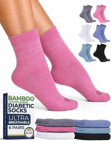 Pembrook Diabetic Socks for Women & Men - 6 Pairs, Bamboo Viscose, Moisture-Wicking, Breathable, Non Binding Plus Size Socks in Kuwait