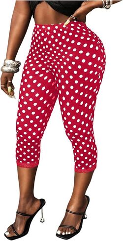 MakeMeChic Women's Summer Polka Dots Capri Pants Elastic High Waisted Knee Length Leggings in Kuwait