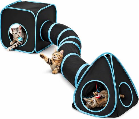 Rypet Cat Tunnels for Indoor Cats with Cube Tent Toys Combo Pop Up Collapsible Crinkle Interactive Peek Hole Cat Tube with Play Ball and Bell for Kitten, Puppy, Kitty, Rabbit in Saudi Arabia