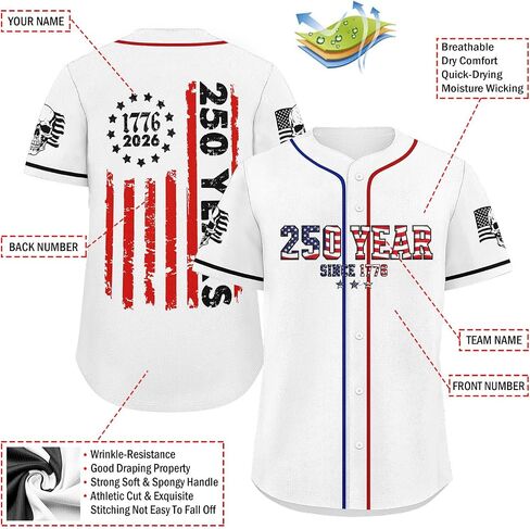 250 Anniversary USA Baseball Jersey Shirt Patriotic America Anniversary 250th American Flag Skull Freedom Shirt in Saudi Arabia