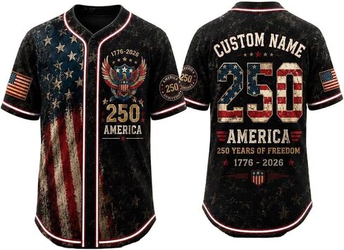 Personalized USA 250th Anniversary Baseball Jersey Custom Name Number Patriotic Shirt 1776 2026 July 4th Memorial Day Gift in Saudi Arabia