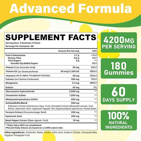 Glucosamine Chondroitin Gummies, 4200mg Extra Strength Joint Supplements Glucosamine Chondroitin with MSM & Elderberry for Joint Health, Flexibility, Immune Support for Adults, Men & Women, 180 Count in Saudi Arabia