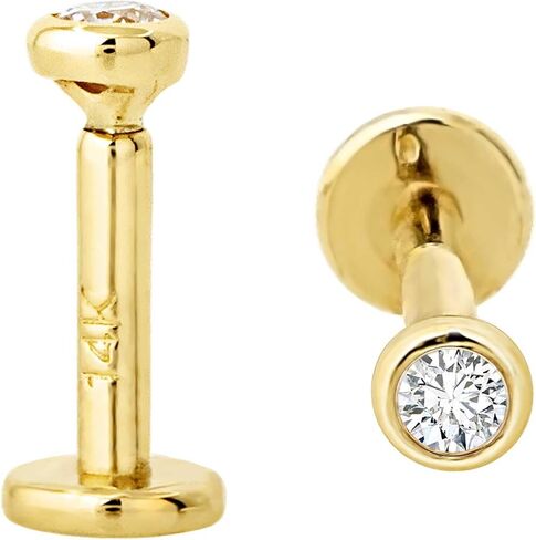 Jewelry Avalanche 16G 14K Yellow Gold Bezel Set 2mm (0.035ct) Diamond Labret Monroe Stud 6mm Post Flat Disk Bottom Lip Ring Tragus Stud Internally Threaded 14KLBRT-BZ20WD6YG in Kuwait