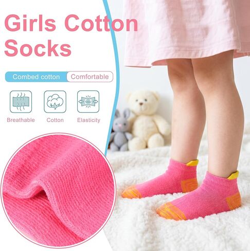 12 Pairs Girls Socks Ankle Athletic Socks Cotton Sports Sock School Sock For Little Big Kids 1-14 Years in Saudi Arabia