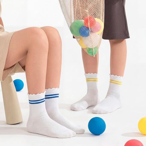 Stelle Girls Socks Ruffle Socks for Girls Cotton Striped Crew Sock Girls Athletic Socks in Kuwait