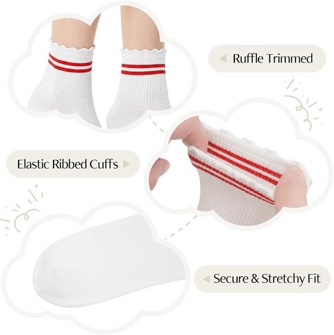 Stelle Girls Socks Ruffle Socks for Girls Cotton Striped Crew Sock Girls Athletic Socks in Kuwait