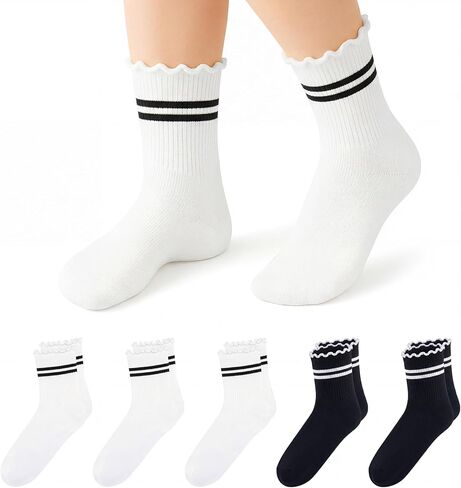 Stelle Girls Socks Ruffle Socks for Girls Cotton Striped Crew Sock Girls Athletic Socks in Kuwait