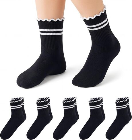Stelle Girls Socks Ruffle Socks for Girls Cotton Striped Crew Sock Girls Athletic Socks in Kuwait