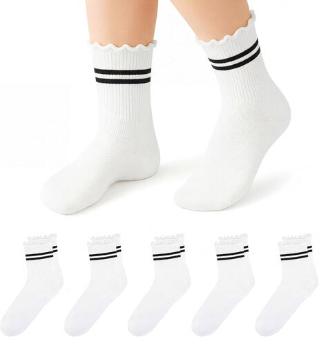 Stelle Girls Socks Ruffle Socks for Girls Cotton Striped Crew Sock Girls Athletic Socks in Kuwait