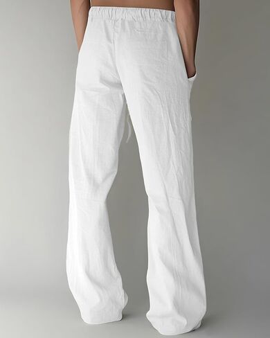 A WATERWANG Men's Casual Linen Pants Summer Beach Cotton Lightweight Pants Elastic Waist Drawstring with Pockets in Saudi Arabia