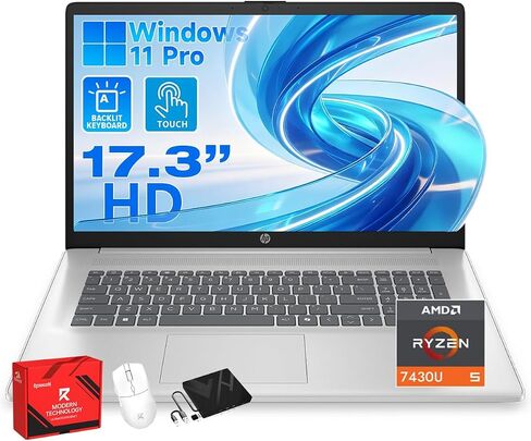 HP Flagship 17 Touchscreen Business Student Laptop - AMD Ryzen 5 7430U · 17.3 HD+ Display · AI Copilot · Fast Charge · Wi-Fi 6 · Backlit Keyboard · Win11 Pro · w/Accessory (16GB RAM | 512GB SSD) in Saudi Arabia