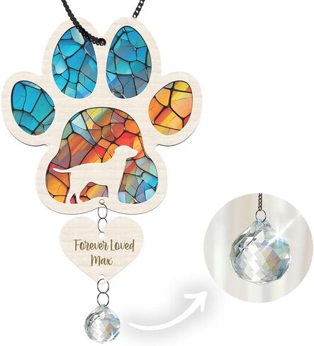 6'' Cavalier King Charles Spaniels Dog Memorial Suncatcher & Wooden Dog Paw Keychain Personalized Dog Name Ornament Window Hanging Pet of Loss Dog Sympathy Gift for Dog Lovers SCD-B11-6-21 in Saudi Arabia