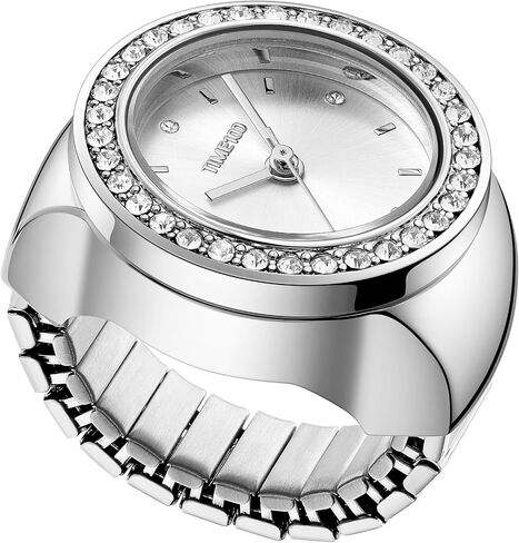 TIME100 Ring Watch for Women, Watch Ring with 7-Color Interchangeable Bezel, Quartz Finger Watch with Adjustable Stretch Band, Jewelry Watch Gift Set for Women, Gift-Ready Box in Kuwait