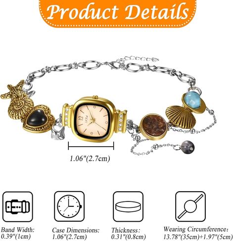 Avaner Women's Choker Watches Necklace: Vintage Retro Handmade Gold Silver Square Boho Style Stainless Steel Analog Quartz Pendant Necklace Watch for Party Costumes in Kuwait