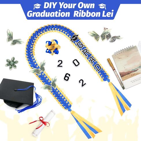 التخرج Leis 2026، Grad 2026 Money Ribbon Lei، قلادات مضفرة للتخرج DIY لحفلات تخرج الكلية الثانوية ومستلزمات الحفلات in Kuwait