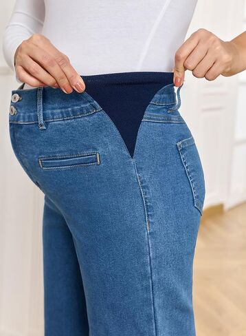 BLENCOT جينز نسائي للحوامل، حزام خصر قابل للتعديل، ملابس حمل بأرجل مستقيمة عالية الارتفاع، سراويل من قماش الدنيم in Kuwait
