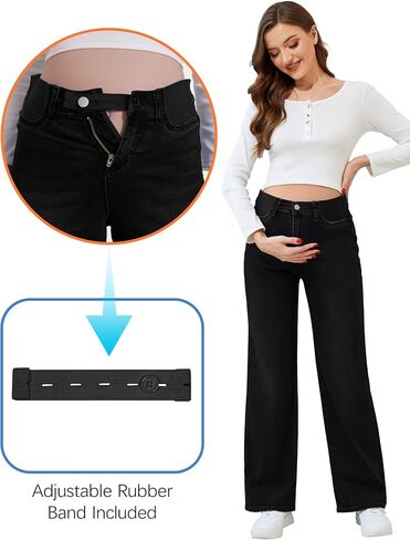 FABRACK Women's Maternity Jeans Wide Leg Jeans Expandable Waist Straight Denim Pants for Pregnancy and Postpartum in Saudi Arabia