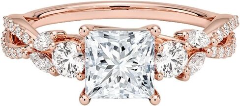1-5 Carat Princess Cut Moissanite Engagement Ring for Women, E-F Colorless VVS1 Moissanite Vine Twisted Infinity Band, Solid 10k/14k/18k Gold With Gold Purity XRF Report Card or 925 Sterling Silver, Bridal Christmas Promise vintage styles Ring in Saudi Arabia
