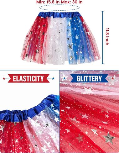 4th of July Outfits for Girls 6-12 Years Tutu Set, 8pcs Girls Red White and Blue Outfit with Sunglasses, Glow in Dark Tattoo - Perfect for Accessories Independence Day, Halloween, Patriotic Events in Kuwait