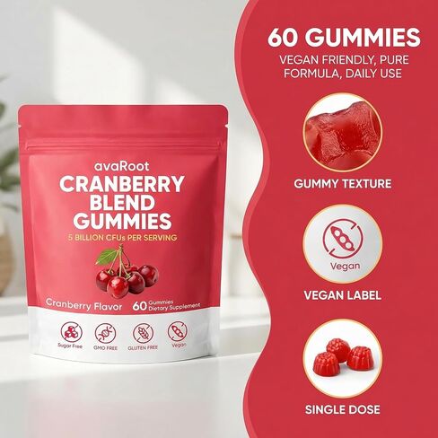avaRoot Cranberry Blend Gummies - Women's Balanced pH, Cranberry & Probiotic Formula with Vitamin C for Women’s Wellness & Urinary Tract Support - 60 Gummies in Saudi Arabia
